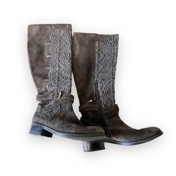 Napoleoni‎ Italy Gray Suede Knee High Boots Size EU 40 Sweater Detail Winter 9.5 - Picture 1 of 10